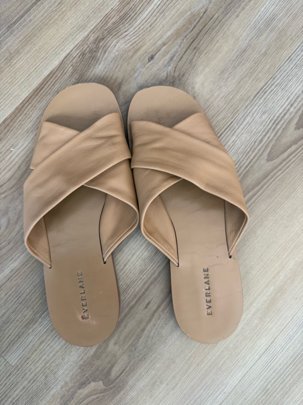 Everlane Tan Leather Crisscross Mule Slides